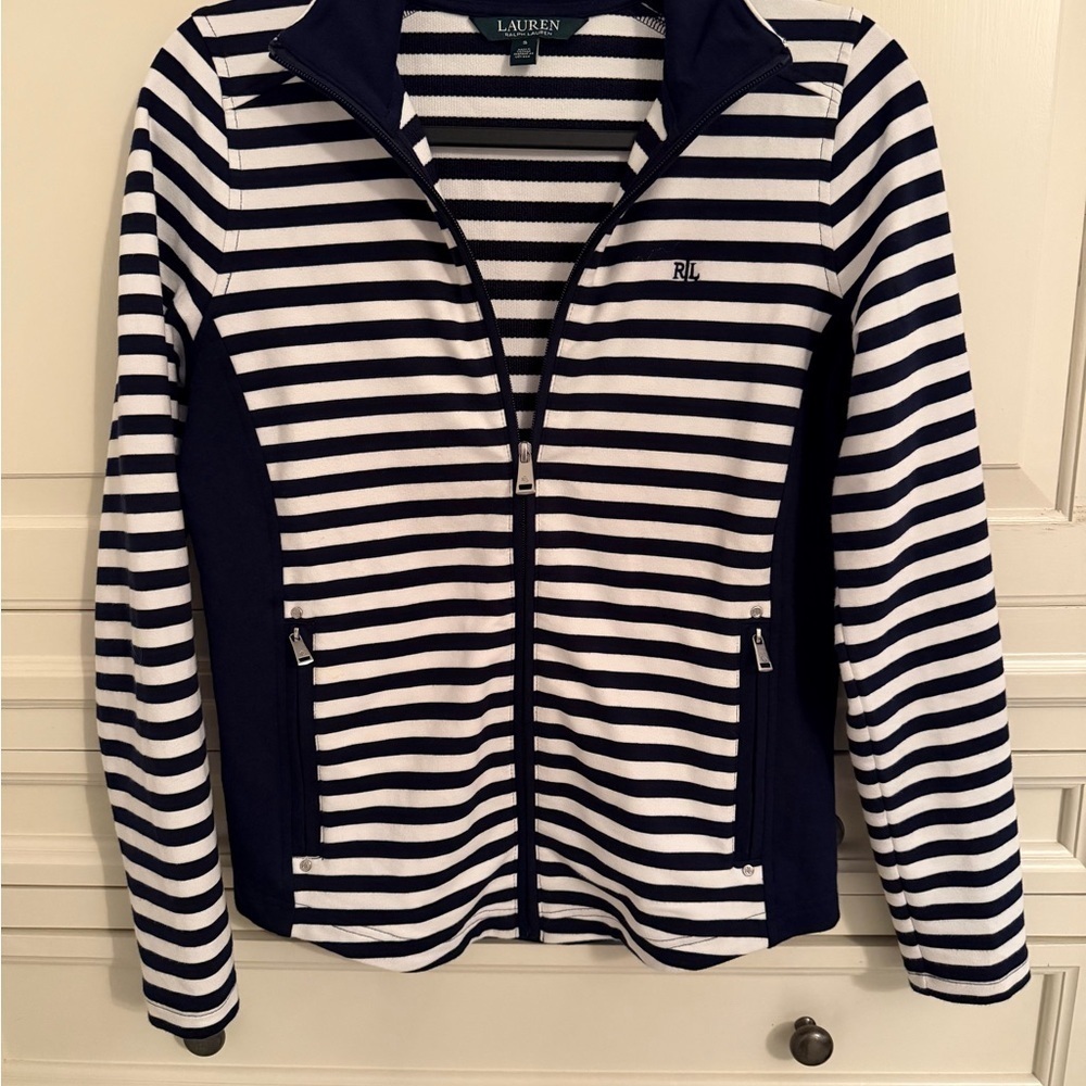 Ralph Lauren Navy and White Striped Zip-Up